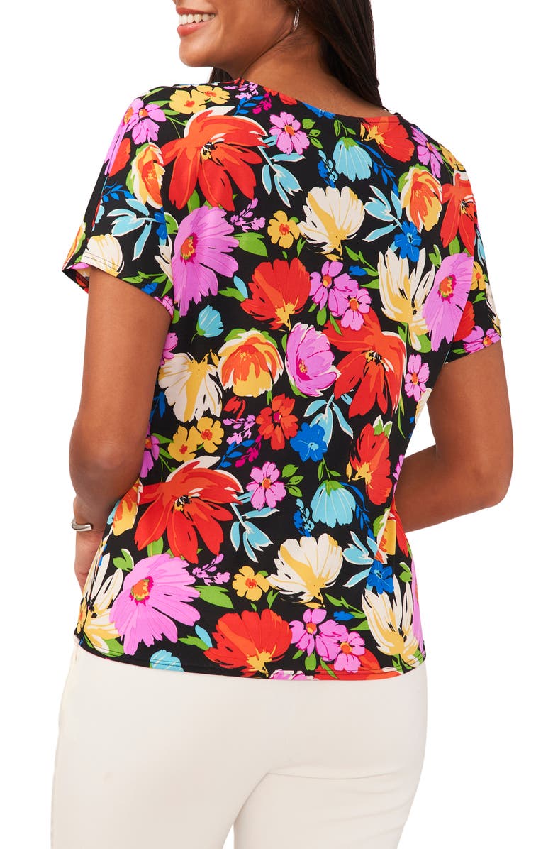 Chaus Floral V-Neck Tie Front Top, Alternate, color, Black