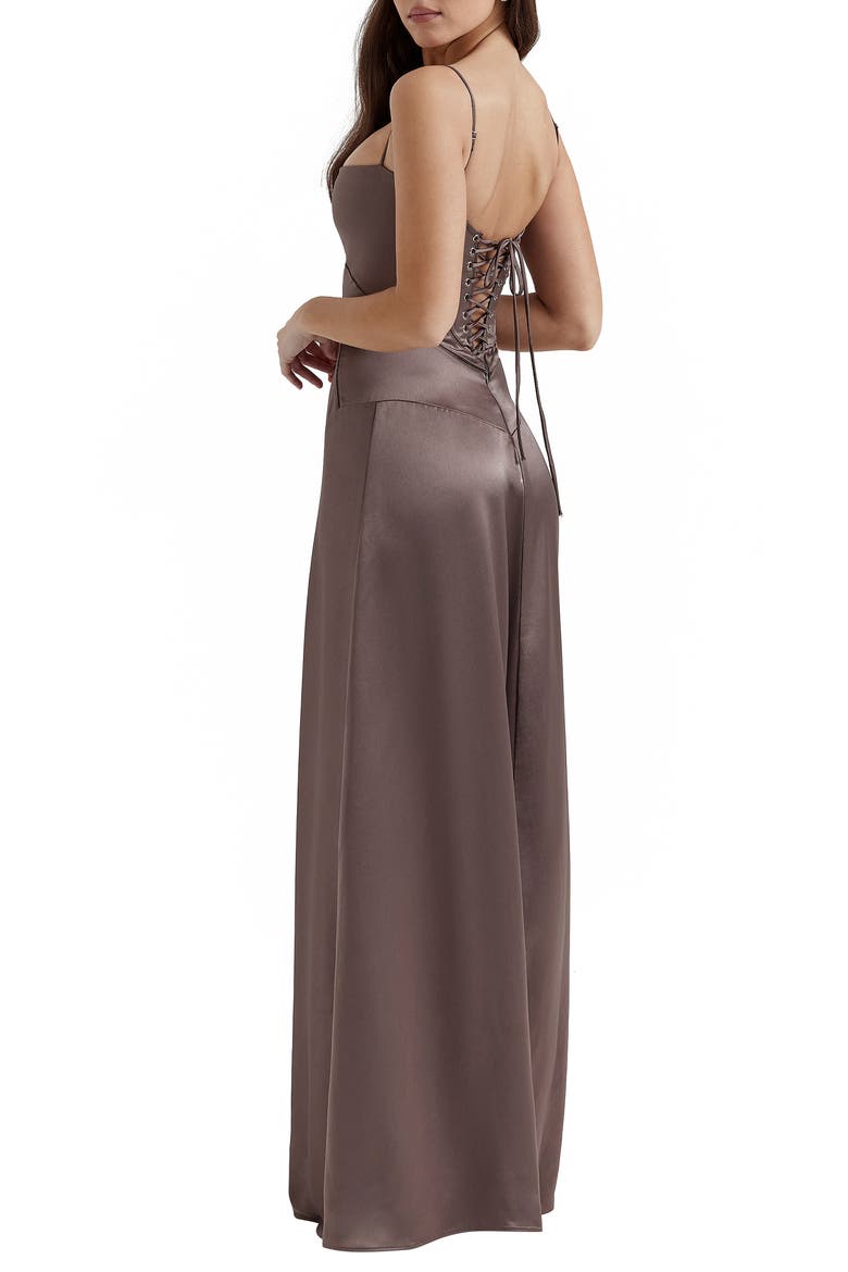 Anabella Lace-Up Satin Gown, Alternate, color, PEBBLE GREY