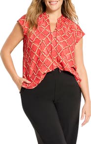 NIC+ZOE Squiggle Check Cap Sleeve Top