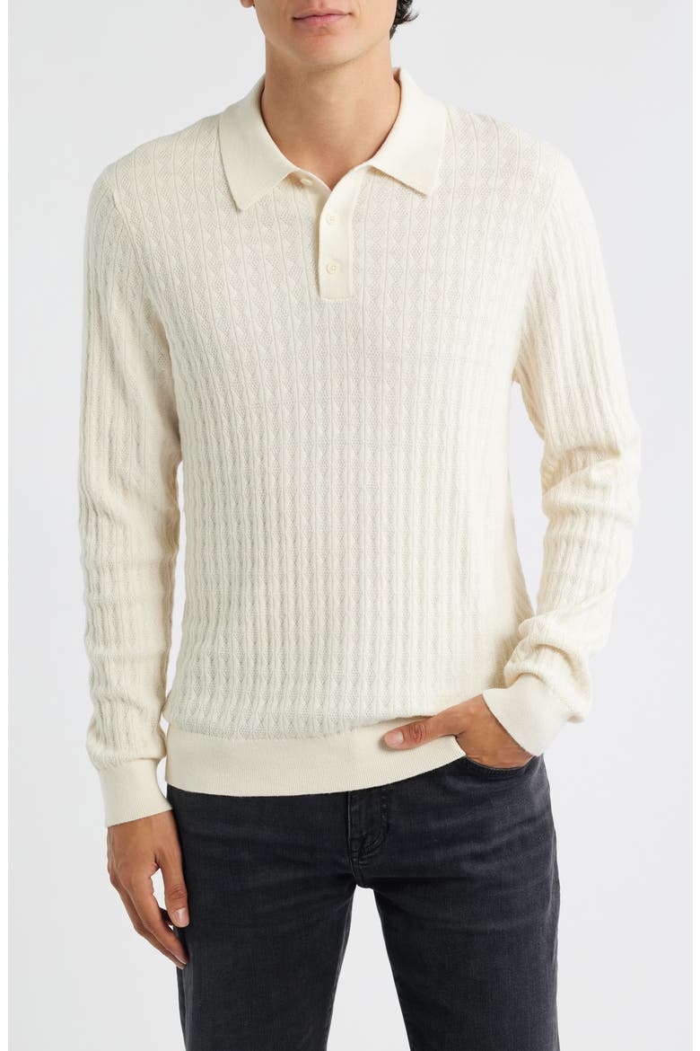 Oban Ecru Diamond Stripe Cotton & Cashmere Polo Sweater, Main, color, ECRU