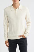 Wax London Oban Ecru Diamond Stripe Cotton & Cashmere Polo Sweater