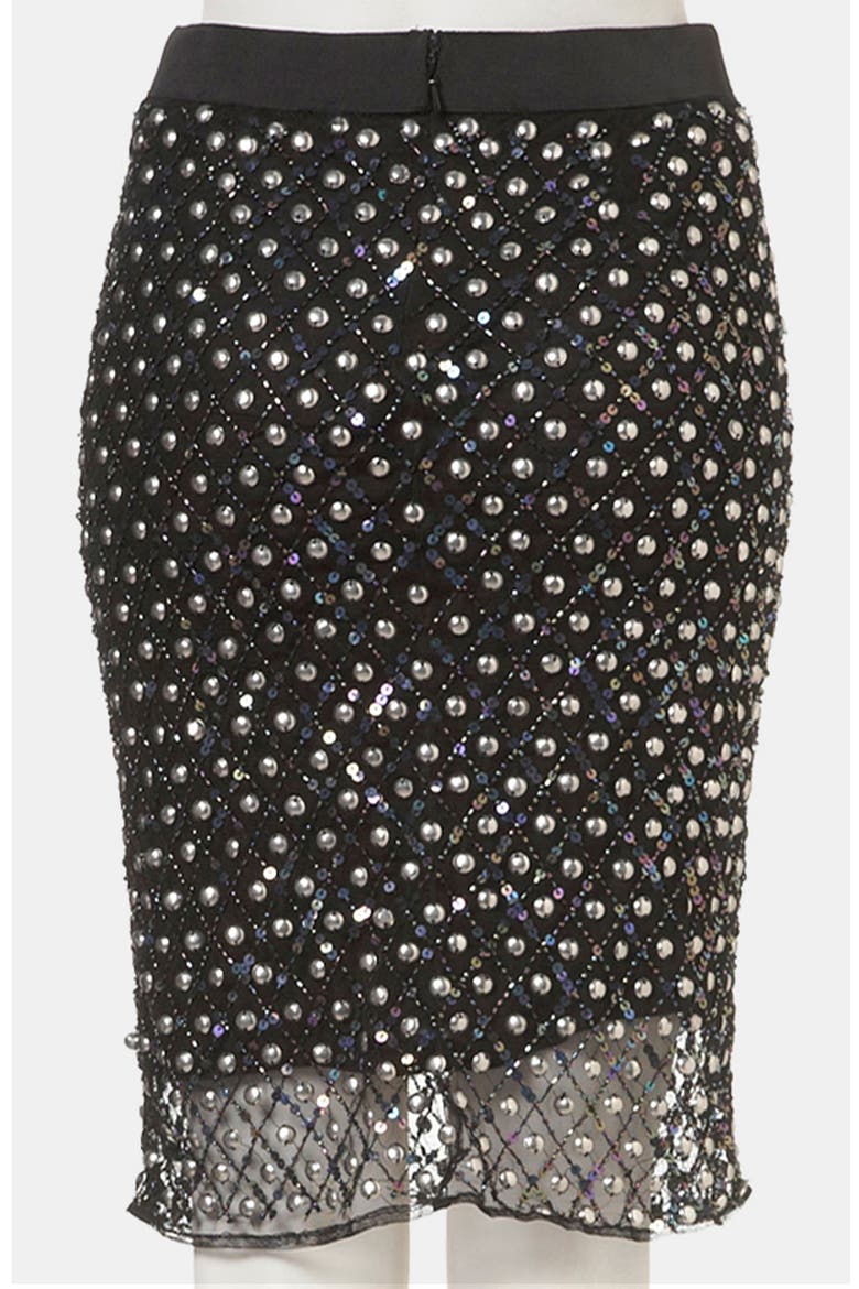 Embellished Sheer Hem Pencil Skirt, Alternate, color, BLACK