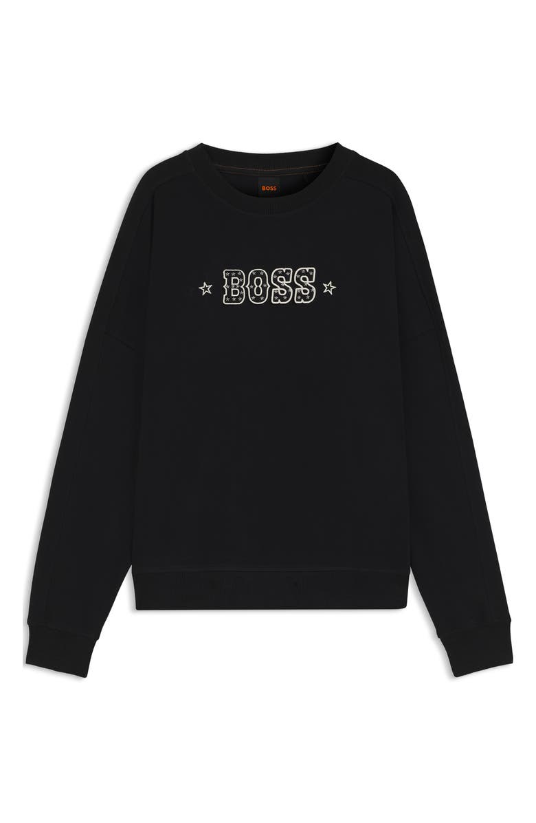 BOSS Orange Star Logo Embroidered Sweatshirt, Alternate, color, Black