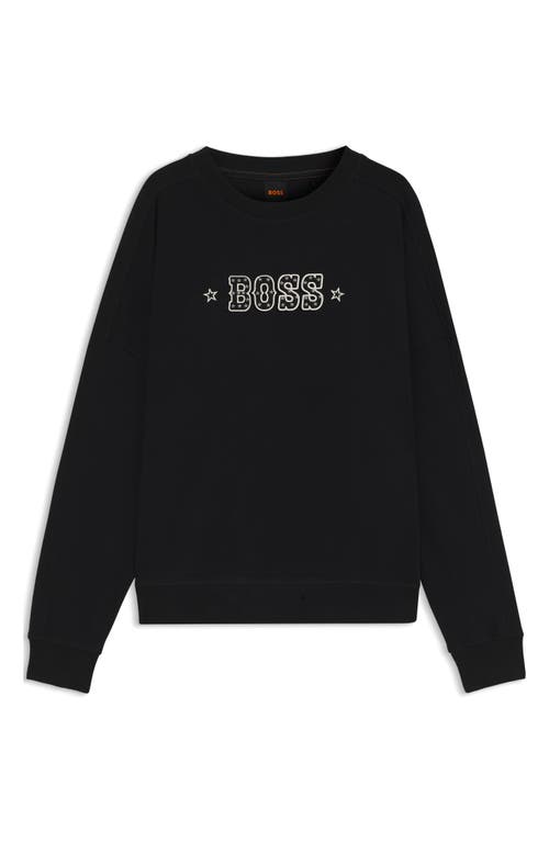Hugo Boss Boss Orange Star Logo Embroidered Sweatshirt In Black