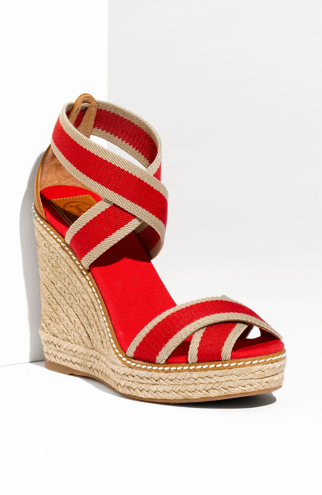 Contrast Elastic Espadrille, Main, color, KHAKI AND RED