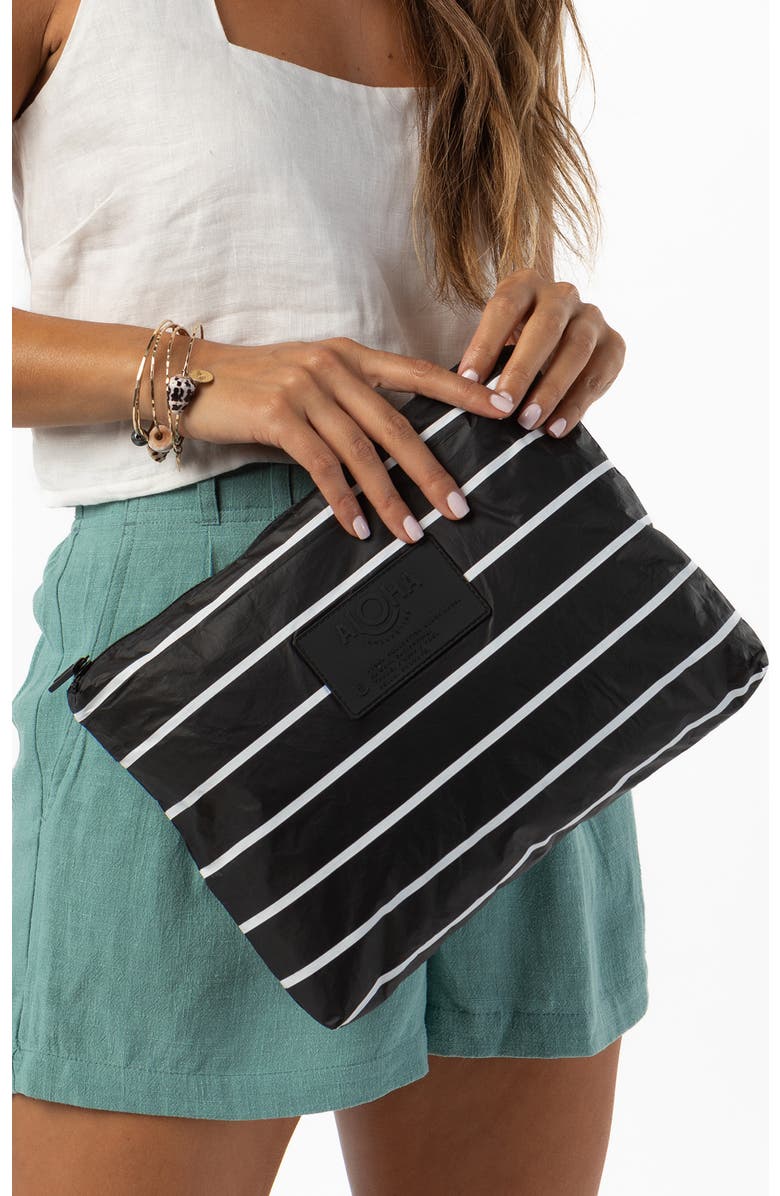 Aloha Collection Mid Pinstripe Water Resistant Tyvek<sup>®</sup> Zip Pouch, Alternate, color, White/ Black