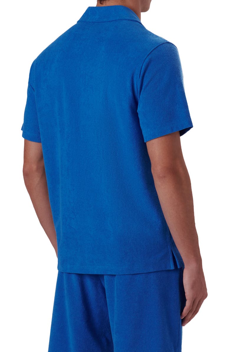 Bugatchi Short Sleeve Cotton French Terry Camp Shirt, Alternate, color, Classic Blue