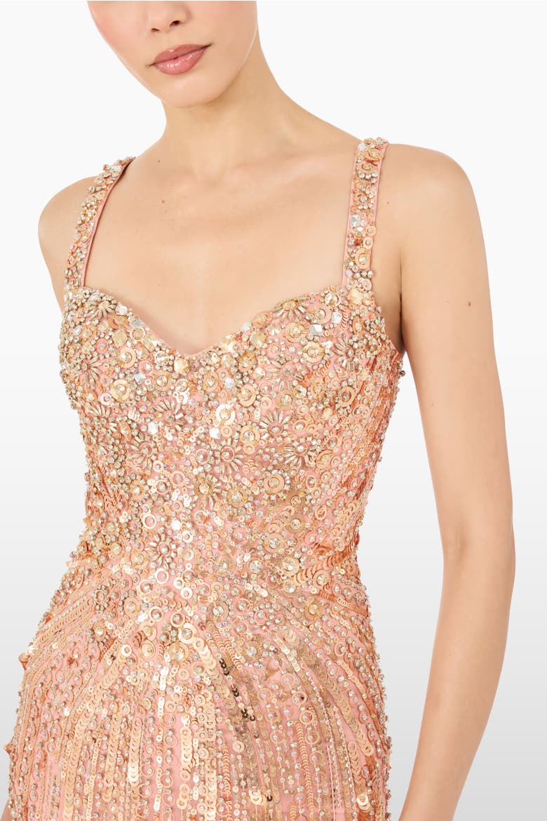 Da Vinci Sequin-Embellished Dress, Alternate, color, Peach Fizz
