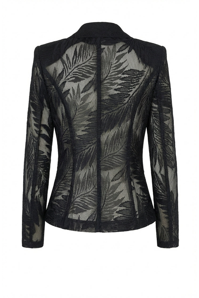 Sheer Lace Sleeved Tailored Blazer, Alternate, color, Black