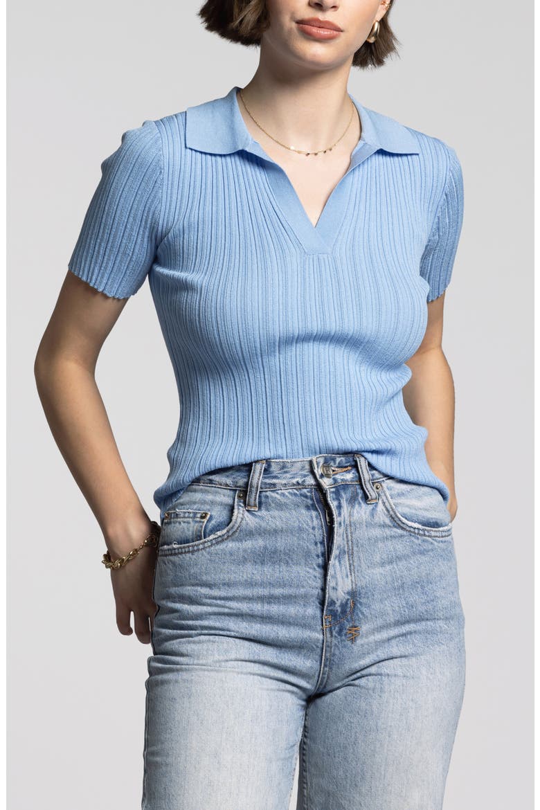 Courtney Johnny Collar Rib Top, Main, color, BRIGHT BLUE