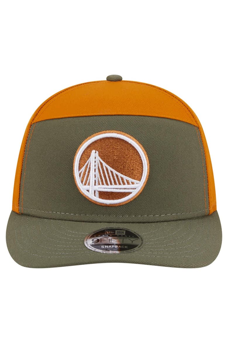 Men's New Era  Olive/Burnt Orange Golden State Warriors Two-Tone Color Pack Split Panel 9FIFTY Adjustable Hat, Alternate, color, Olive