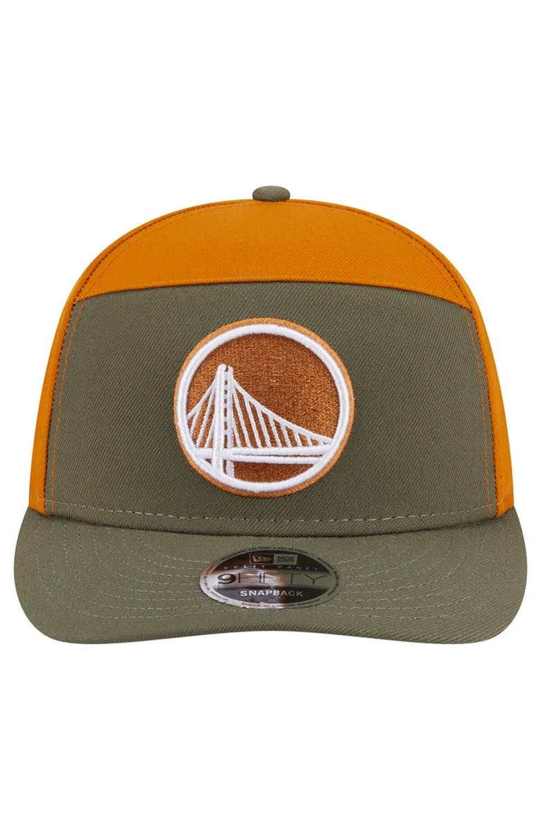 New Era Men's New Era  Olive/Burnt Orange Golden State Warriors Two-Tone Color Pack Split Panel 9FIFTY Adjustable Hat, Alternate, color, Olive