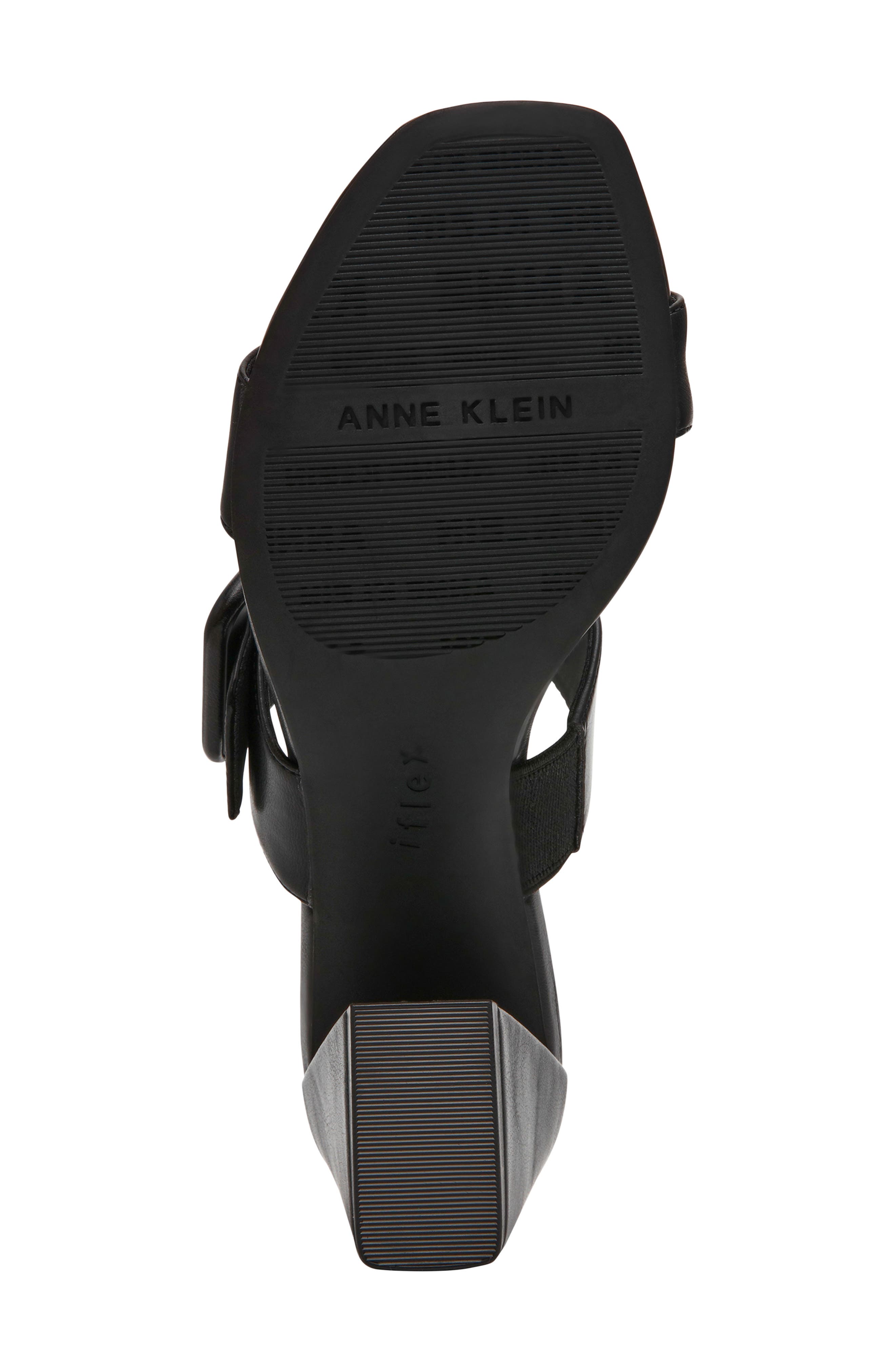 Anne Klein Narita Buckle Strap Block Heel Sandal, Alternate, color, Black Smooth