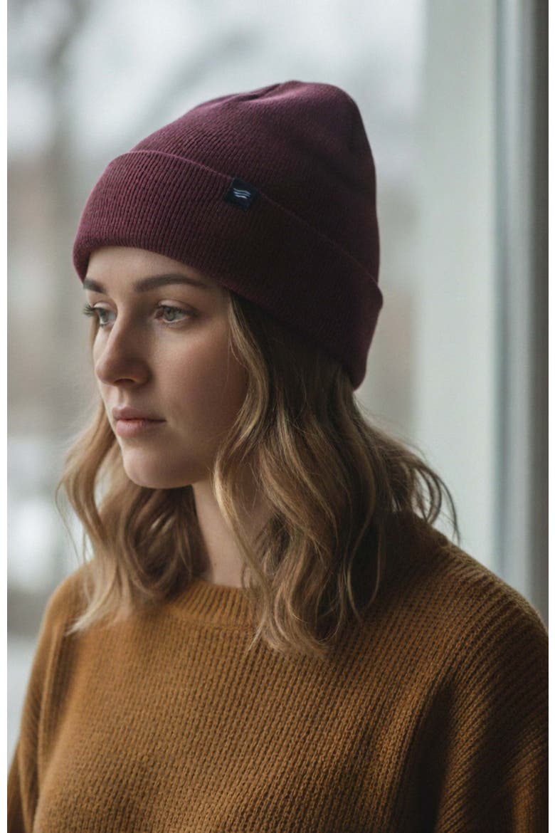 The Essential Merino Marled Beanie, Alternate, color, Burgundy