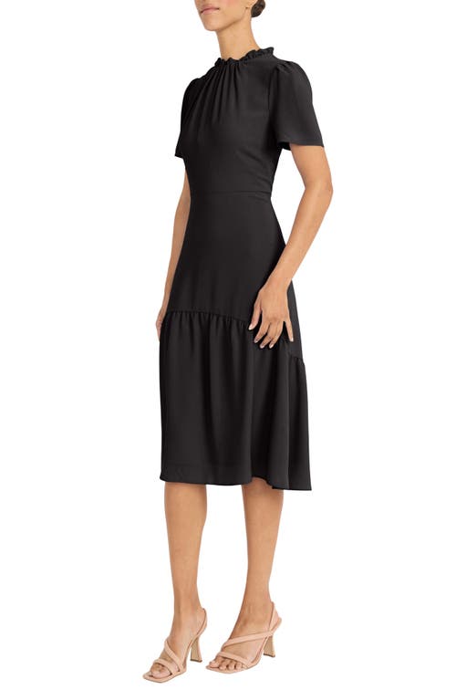 Maggy London Short Sleeve Ruffle Midi Dress In Black