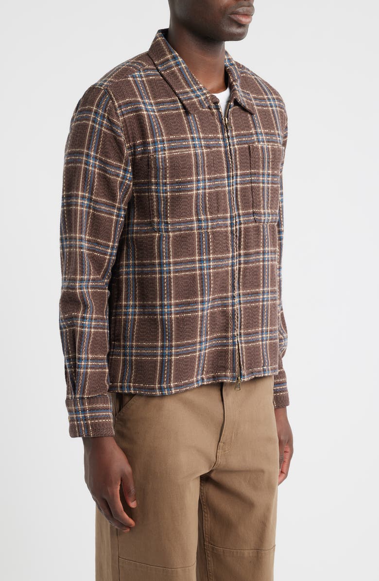 Corridor Venice Plaid Cotton Zip-Up Shirt Jacket, Alternate, color, Brown
