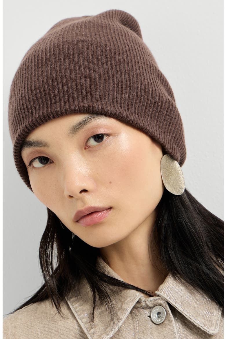Cashmere English rib knit beanie, Alternate, color, Pine Cone Brown