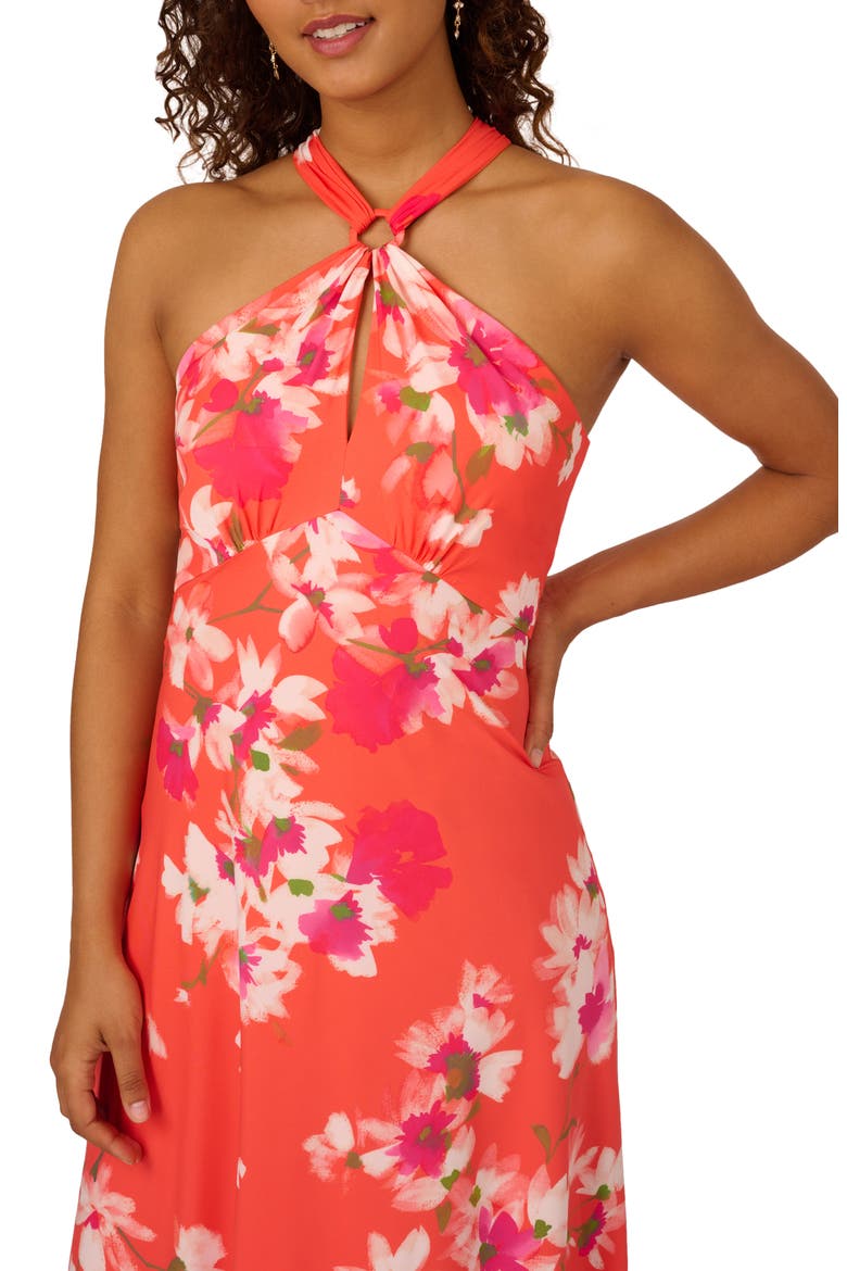 Floral Halter Neck Chiffon Dress, Alternate, color, ORANGE MULTI