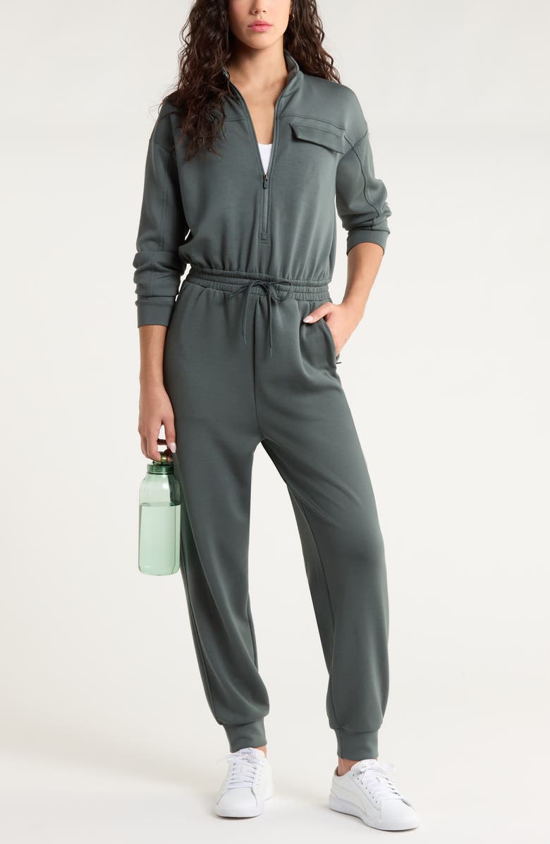 Zella Lift Off Long Sleeve Jumpsuit, Alternate, color, Green Urban