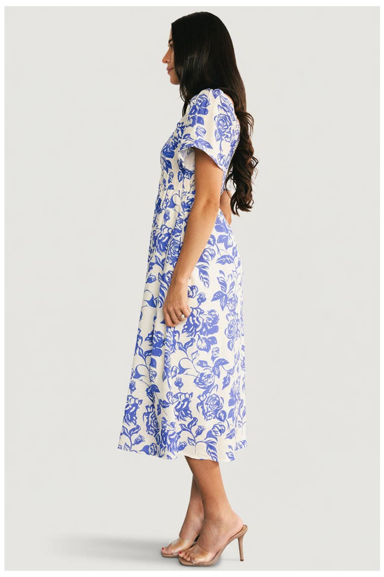 Dolores Smocked Midi Dress, Alternate, color, Ivory and Blue Floral