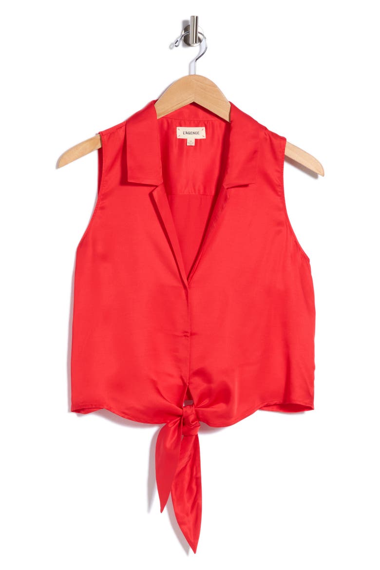 Amos Tie-Front Sleeveless Blouse, Alternate, color, HIGH RISK RED