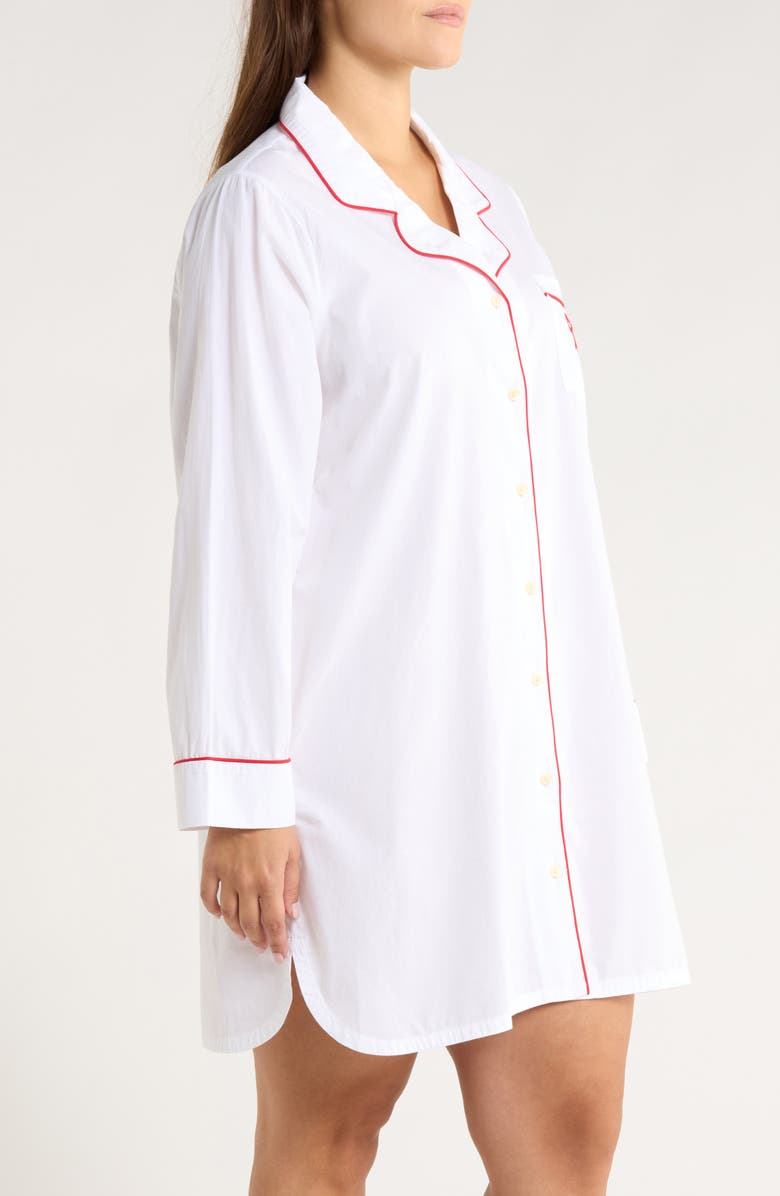 Nordstrom Classic Piped Cotton Nightshirt, Alternate, color, White- Red Bow