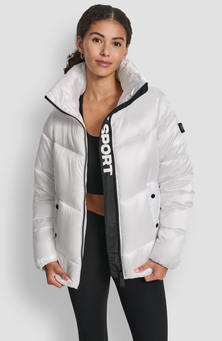 DKNY Oversize Collar Quilted Puffer Jacket, Alternate, color, Liq Wht