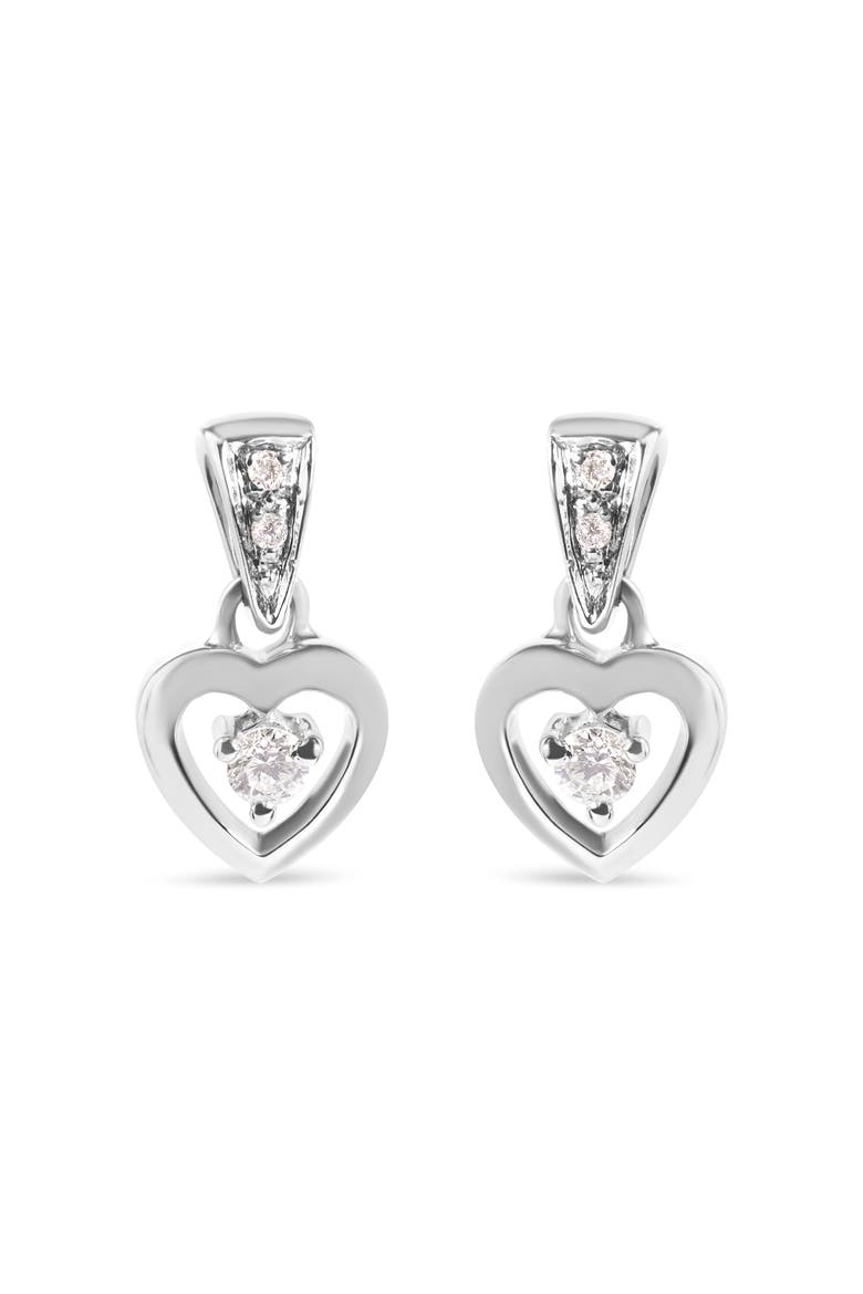 14K White Gold 1/6 Cttw Diamond Dangle Heart Stud Earrings, Main, color, White Gold