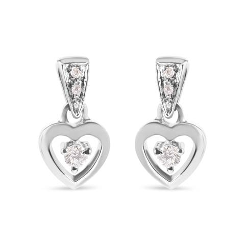 14K White Gold 1/6 Cttw Diamond Dangle Heart Stud Earrings