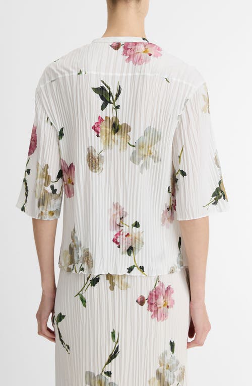 Vince Wilted Peony Plissé Button-up Shirt In Red