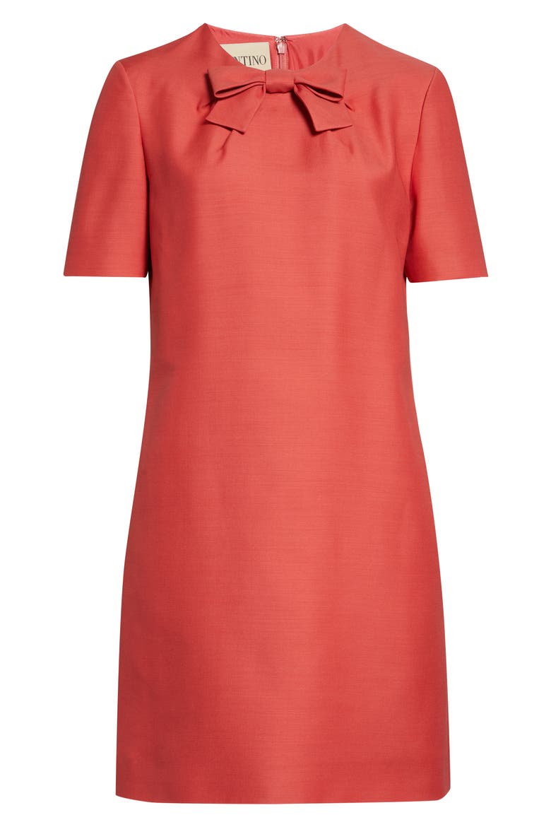Crepe Couture Bow Wool & Silk Shift Dress, Alternate, color, RED