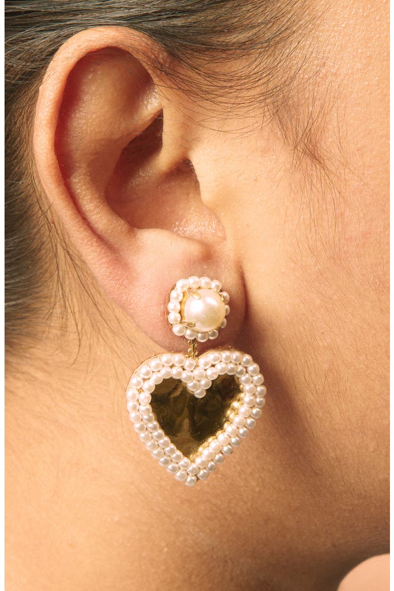 Artis Faux Pearl Heart Drop Earrings, Alternate, color, GOLD