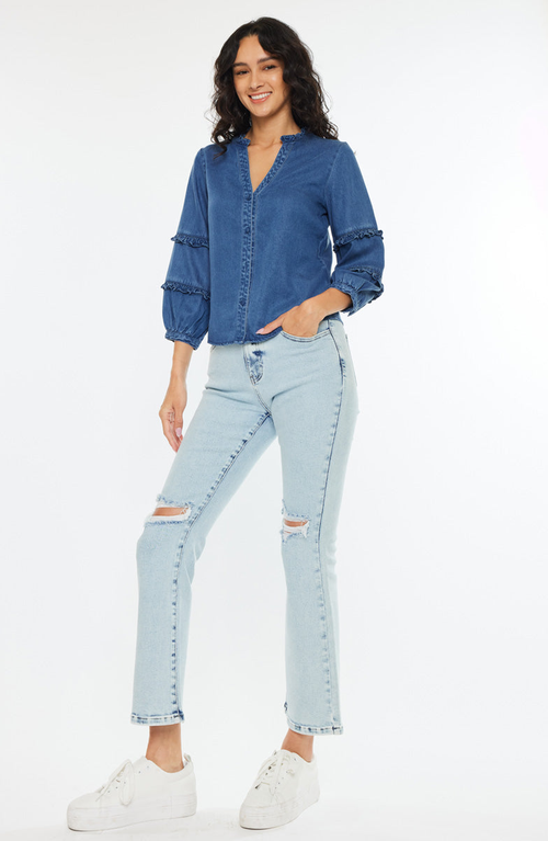 Kancan Allie Fitted Long Sleeve Shirt In Blue