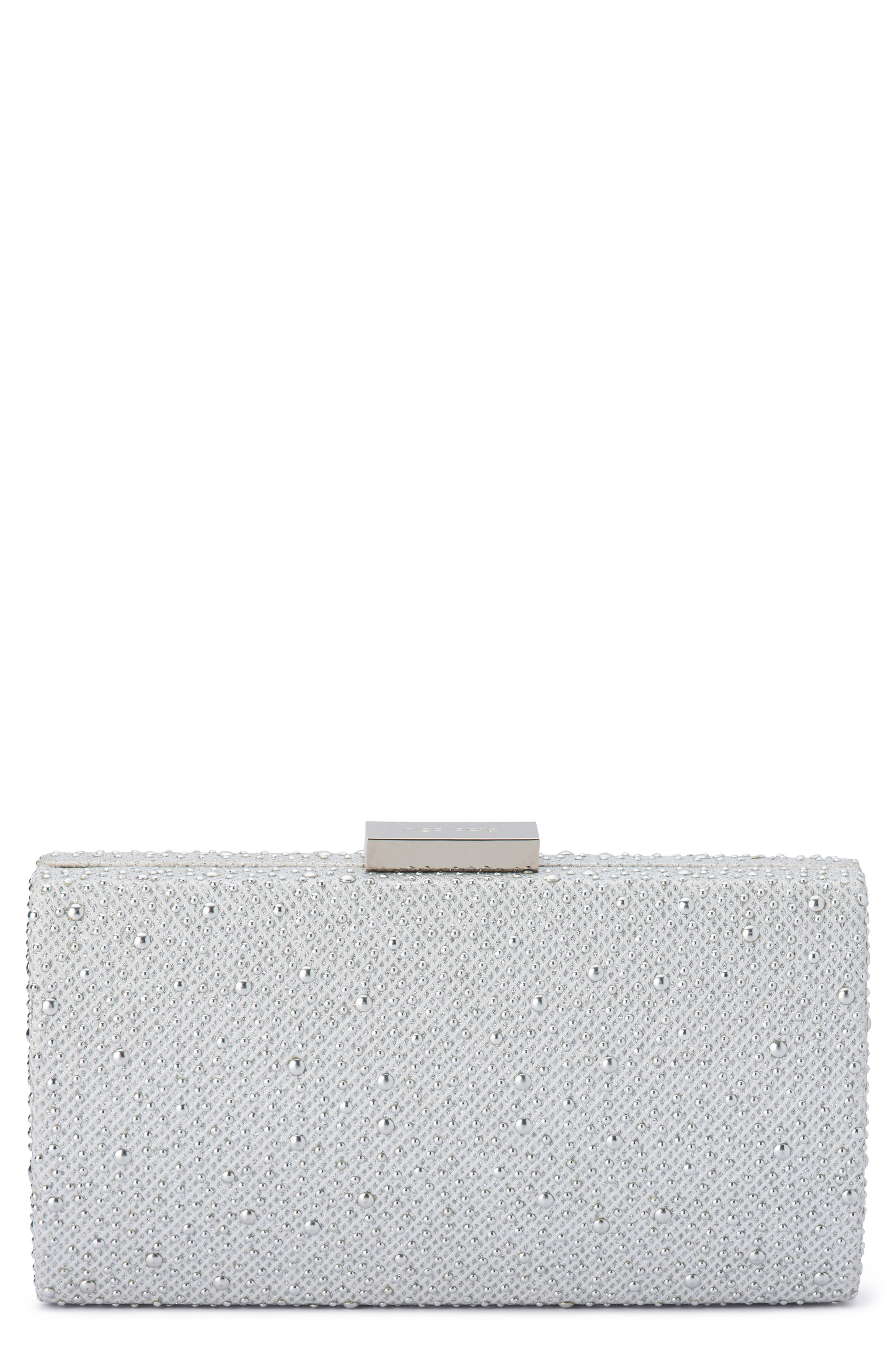 Olga Berg Joelle Glitter Hotfix Clutch, Main, color, 
