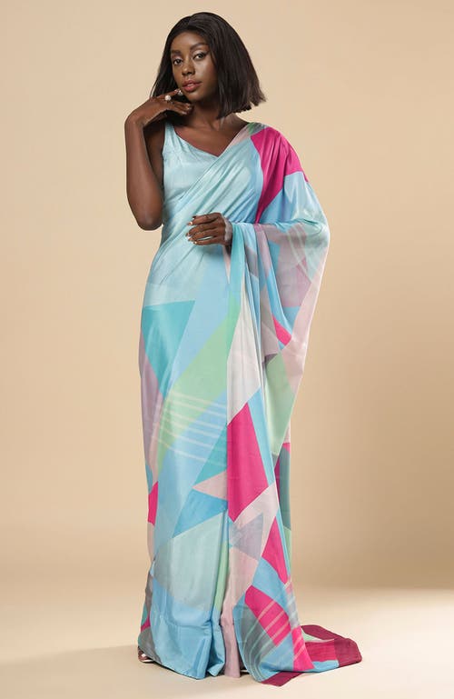 ONE MINUTE SAREE® ONE MINUTE SAREE® KRISS TURQUOISE ABSTRACT CREPE READY TO WEAR ONE MINUTE SAREE 