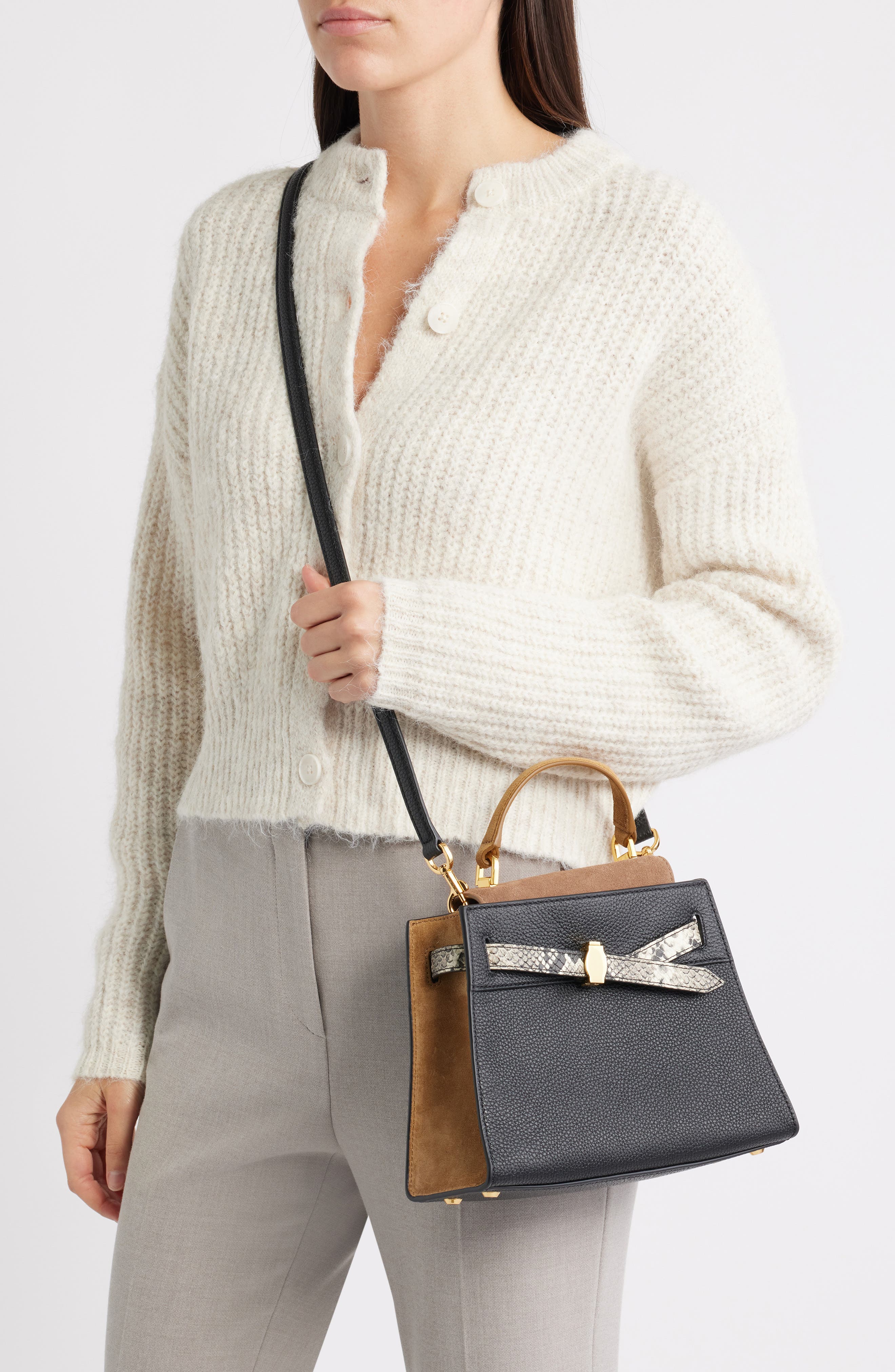 Veronica Beard Dash Leather Top Handle Bag, Alternate, color, Black Multi