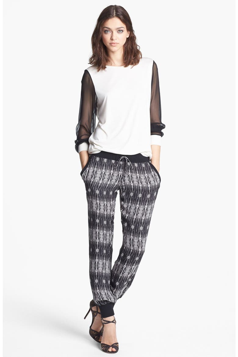 Chiffon Sleeve Sweatshirt, Alternate, color, SWAN/ BLACK