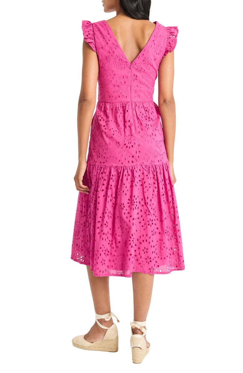 Maggy London Eyelet Ruffle Sleeve Tiered Dress, Alternate, color, Very Berry