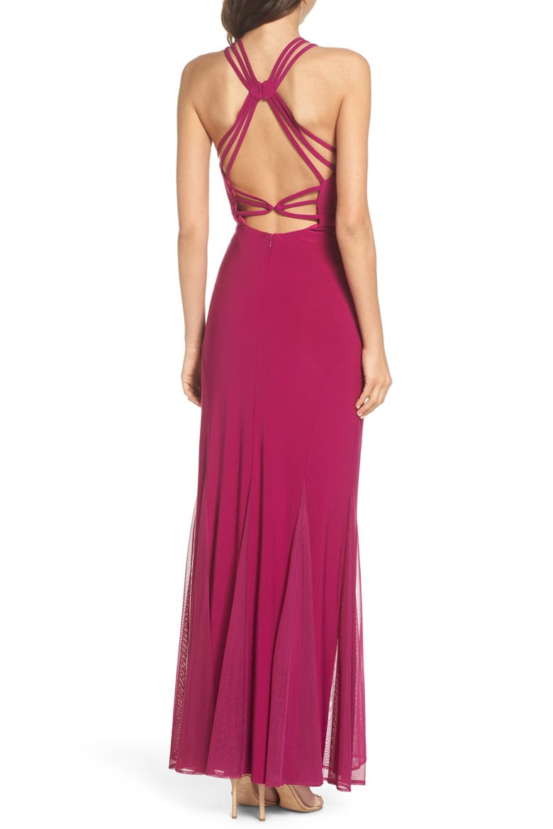 Strappy Back Trumpet Gown, Alternate, color, BERRY