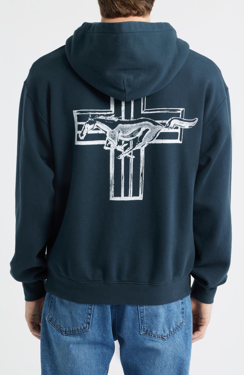 ONE OF THESE DAYS Ford Mustang Cotton Graphic Zip-Up Hoodie, Alternate, color, Washed Black