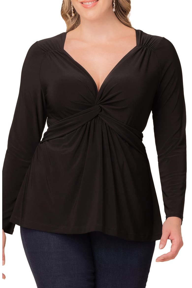 Abigail Long Sleeve Twist Front Top, Alternate, color, BLACK NOIR