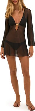 ViX Paula Hermanny Lidi Long Sleeve Mesh Cover-Up Minidress