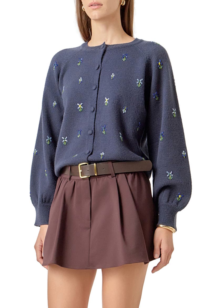 Beaded Floral Cardigan, Alternate, color, NAVY