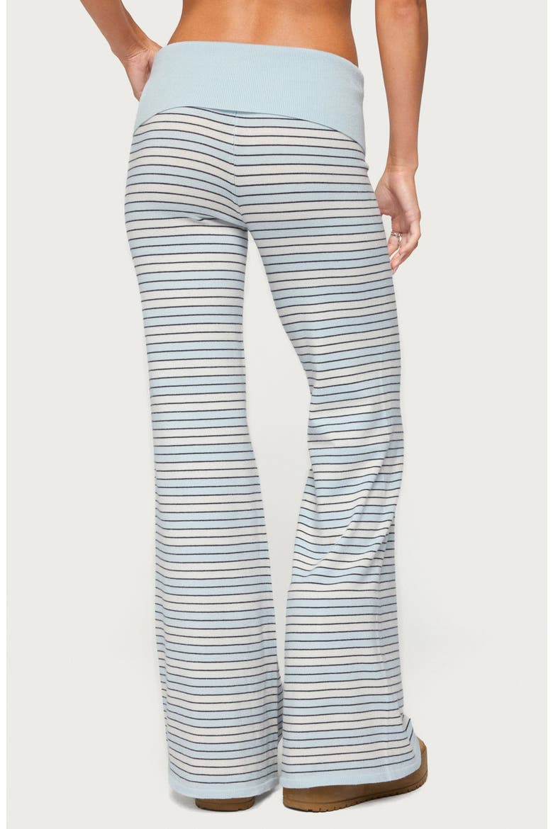 Jadie Foldover Striped Knit Pants, Alternate, color, LIGHT-BLUE-AND-CREAM