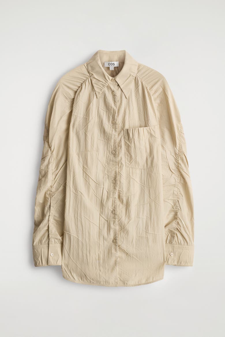 Crinkled-Silk Shirt, Alternate, color, LIGHT BEIGE