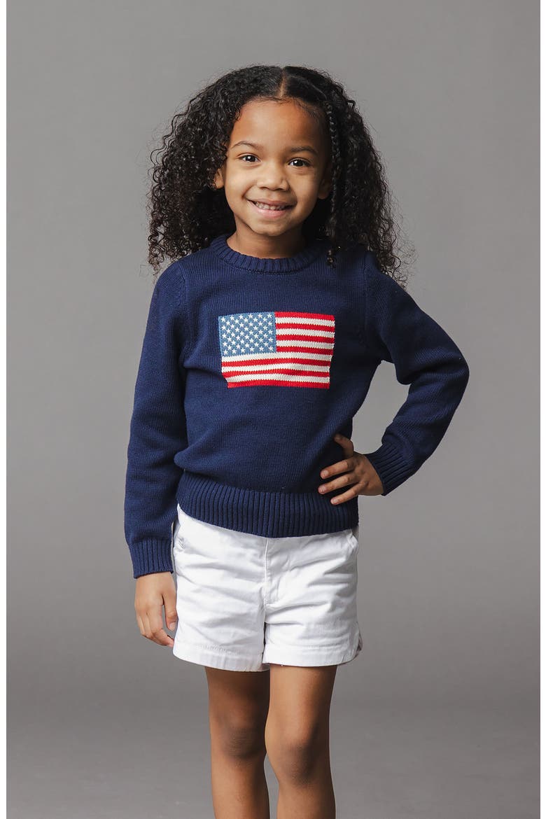 Kids' Organic Crew Neck Flag Sweater, Alternate, color, Navy Flag