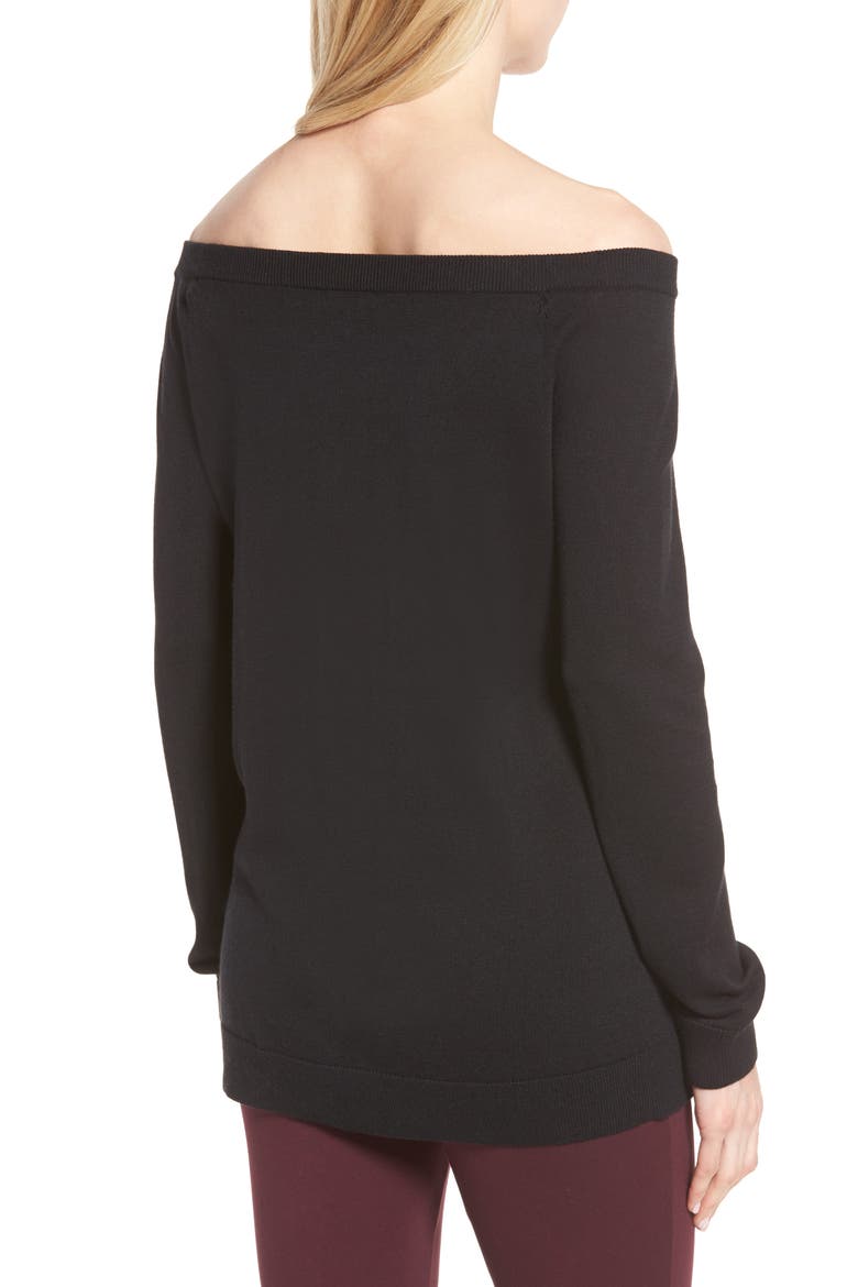 Cotton Blend Off the Shoulder Sweater, Alternate, color, BLACK