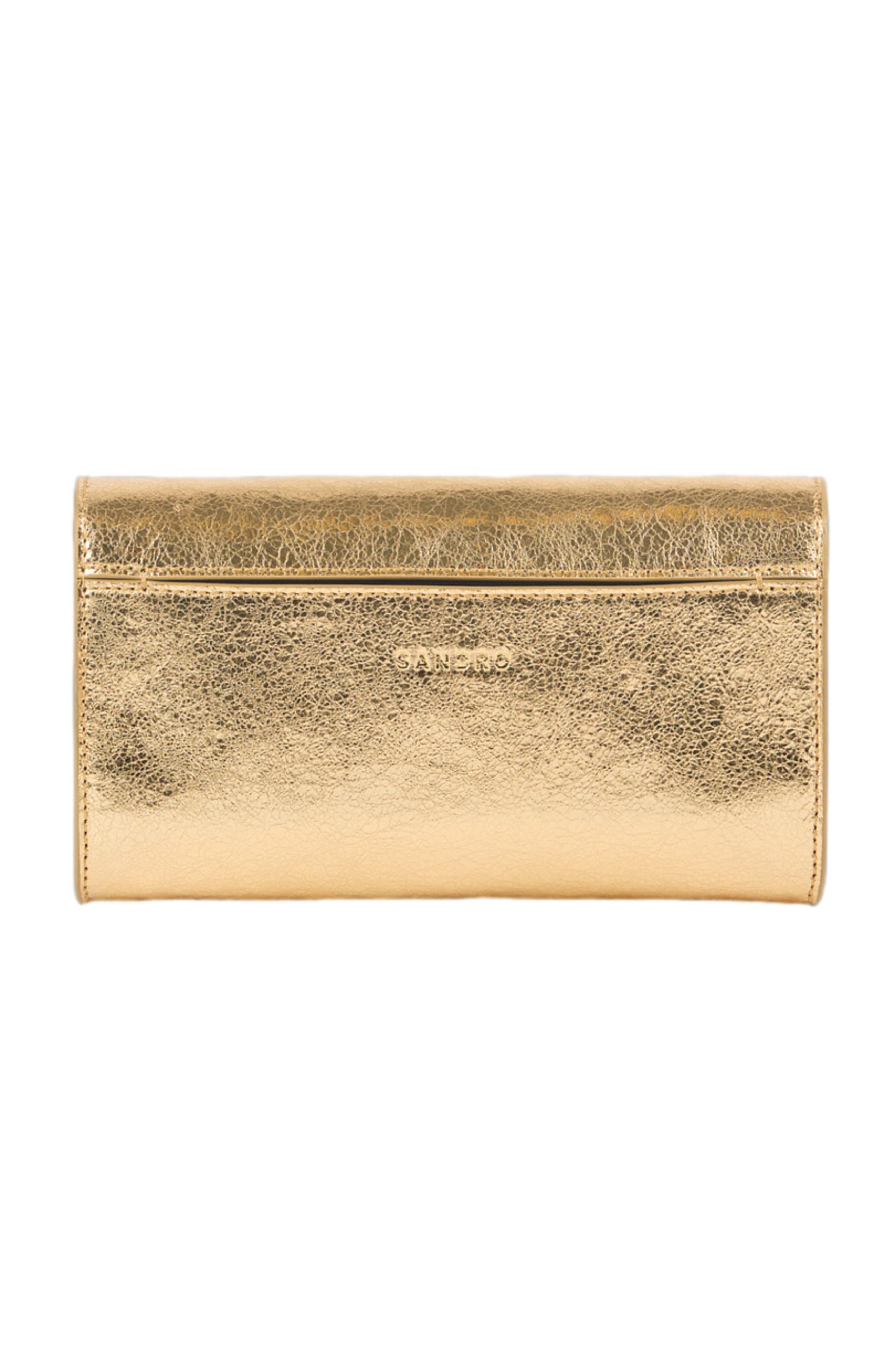 SANDRO Mambo metallic leather clutch, Alternate, color, Gold