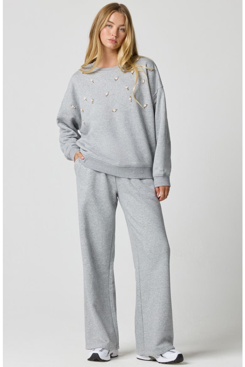 Rosette Oversize Pullover, Alternate, color, HEATHER GREY