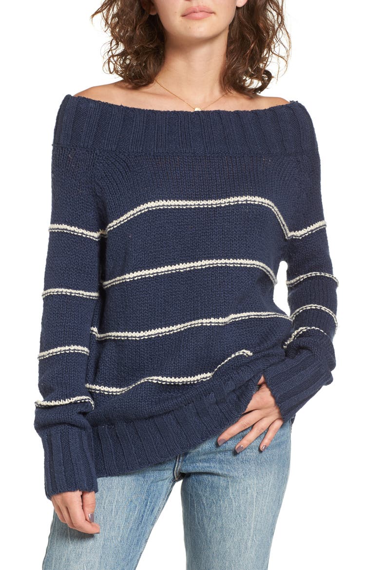 Snuggle Down Off the Shoulder Sweater, Main, color, DEEP INDIGO